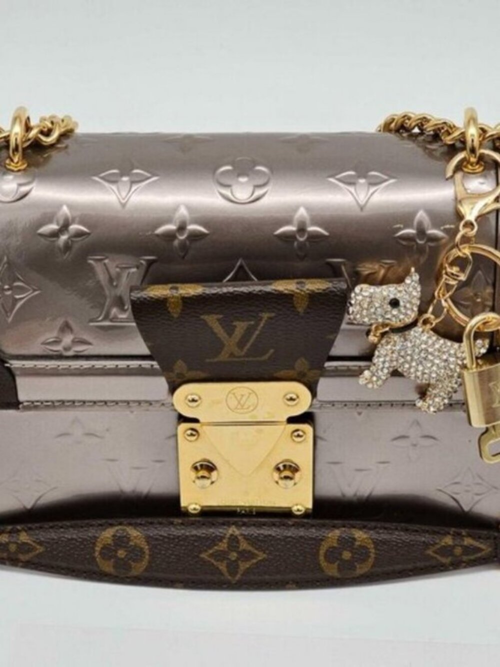 Authentic Louis Vuitton Gold Lock & Key 🔑 Bag Charm w/ Unbranded Dog Charm - Picture 4 of 8